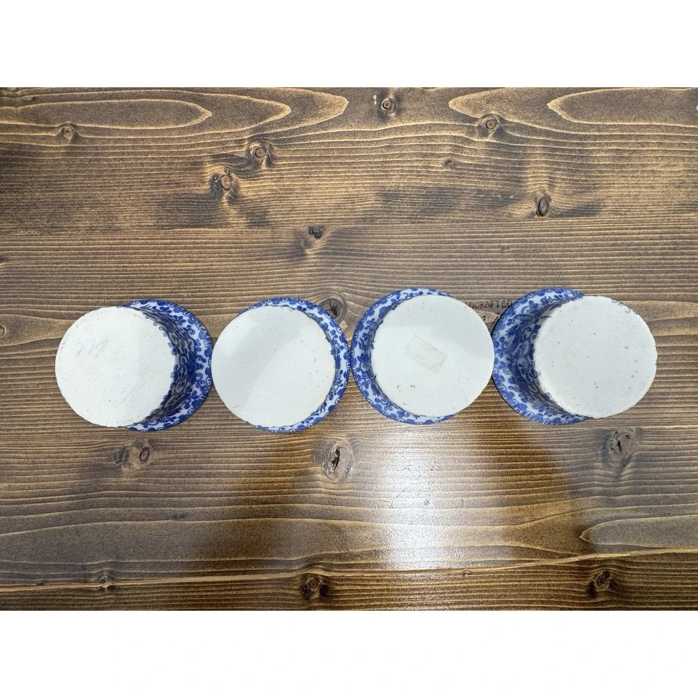 Blue White Porcelain Ramekins Set 4 Floral Bird‎ Chinoiserie Sauce Bowls